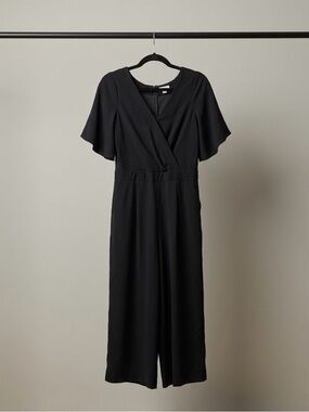 LOFT Petites Black Surplice Flutter Sleeve Jumpsuit